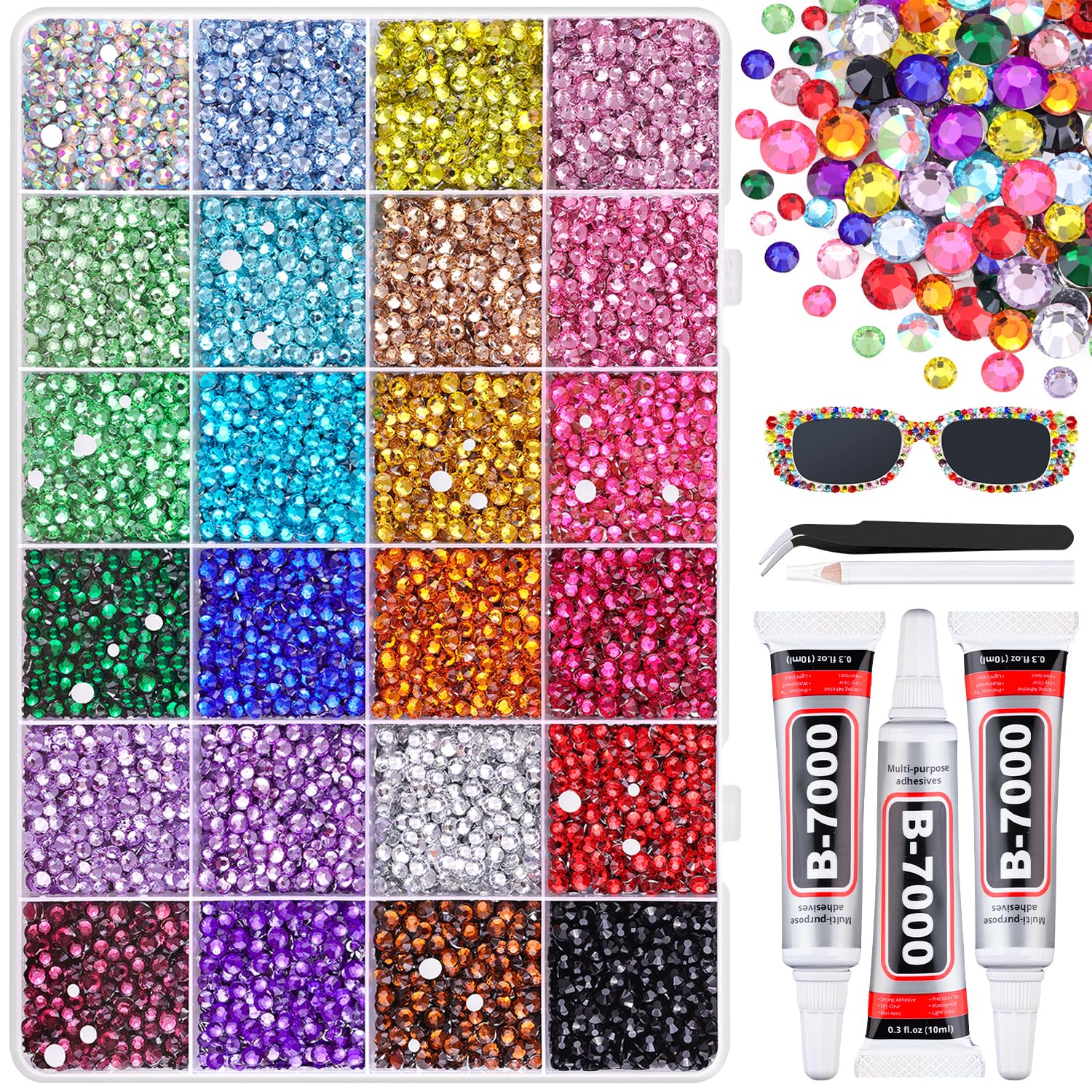 BELLEBOOST resin rhinestones en caja de 24 cuadritos para manualidades brillantes.