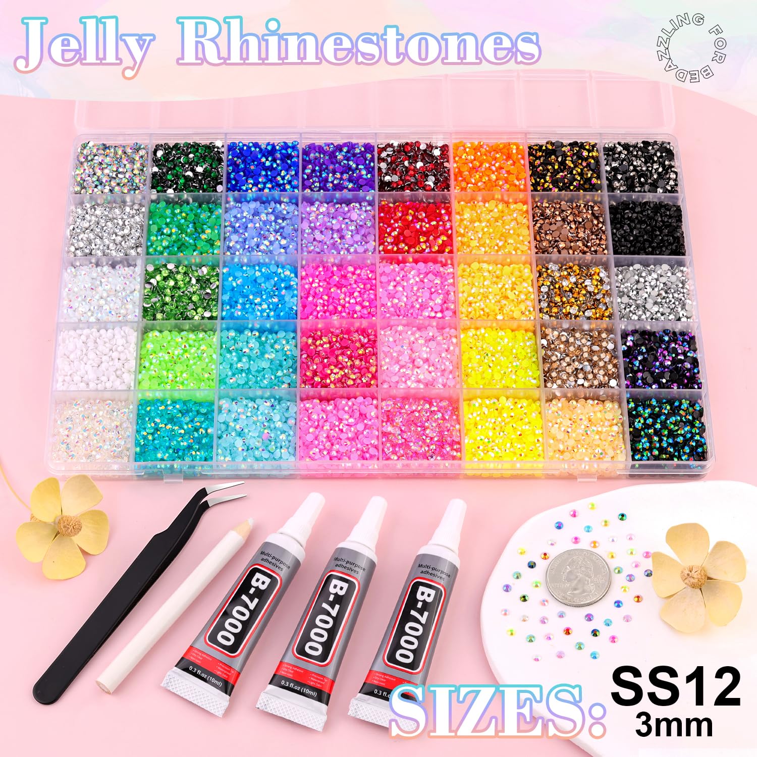 BELLEBOOST 3mm mixed-color rhinestones for bedazzling shoes, accessories, and art.