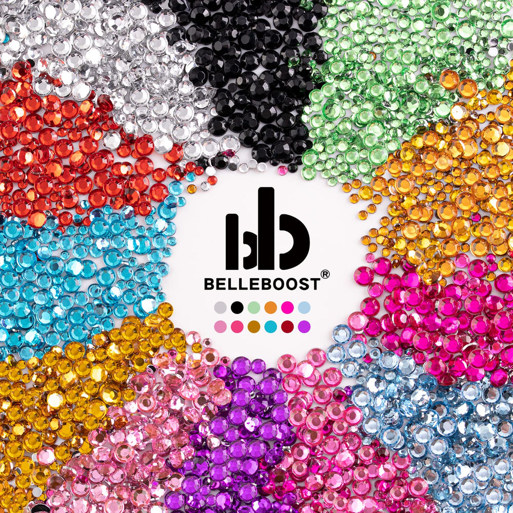BELLEBOOST AB and transparent flatback rhinestones in six sizes for detailed embellishments.