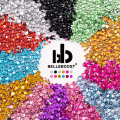 BELLEBOOST AB and transparent flatback rhinestones in six sizes for detailed embellishments.