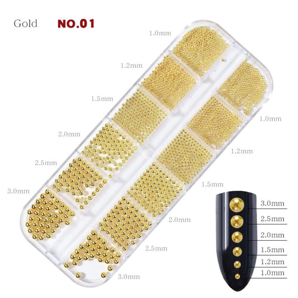 Bellecrey gold nail beads caviar 1.5mm for refined nail embellishments.