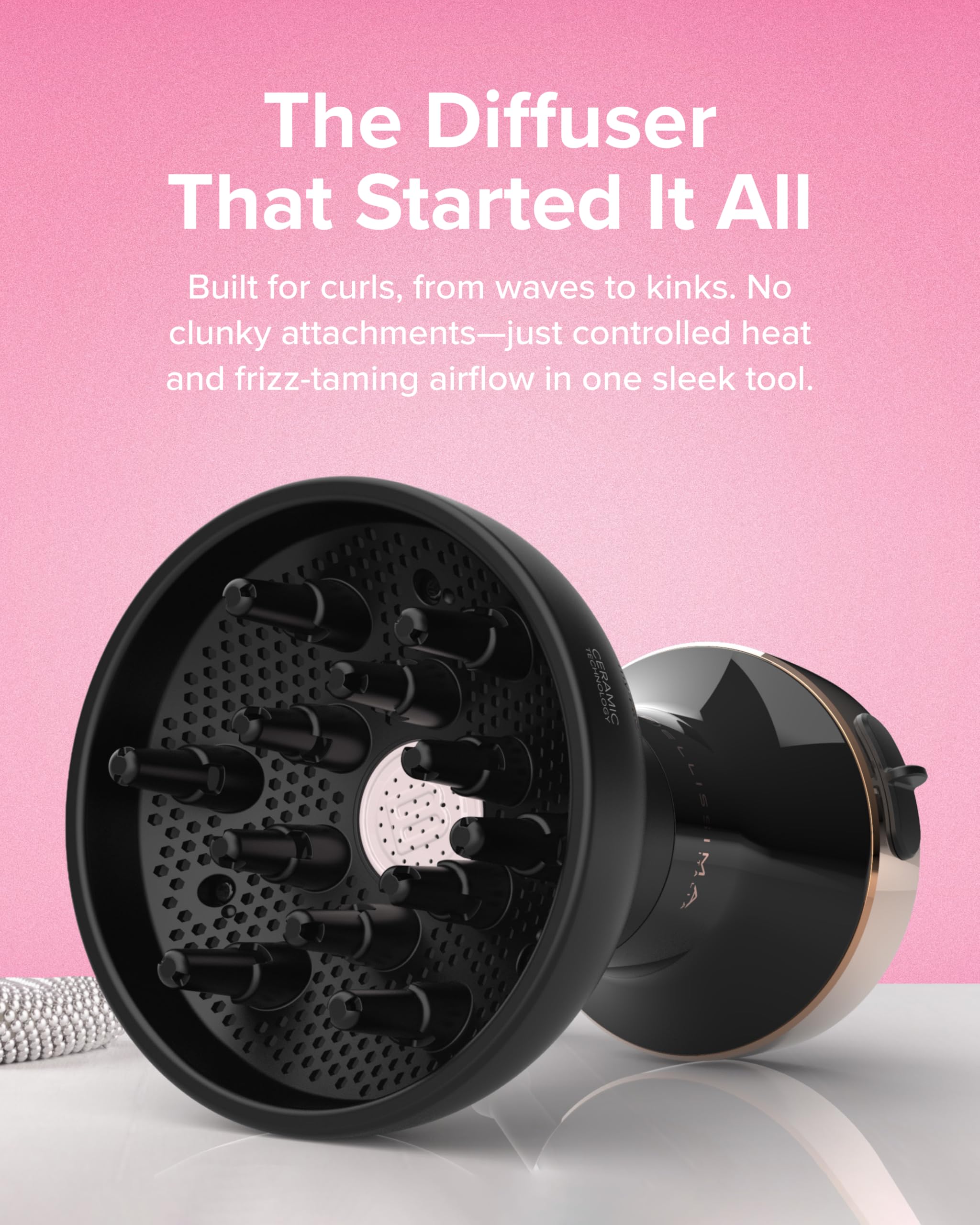 Bellissima Diffon 2-in-1 hair dryer in action for drying and diffusing.
