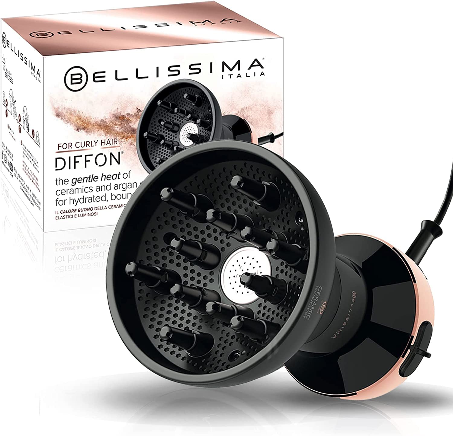 Bellissima Diffon ceramic diffuser bowl defining curls and reducing frizz for a smooth look.