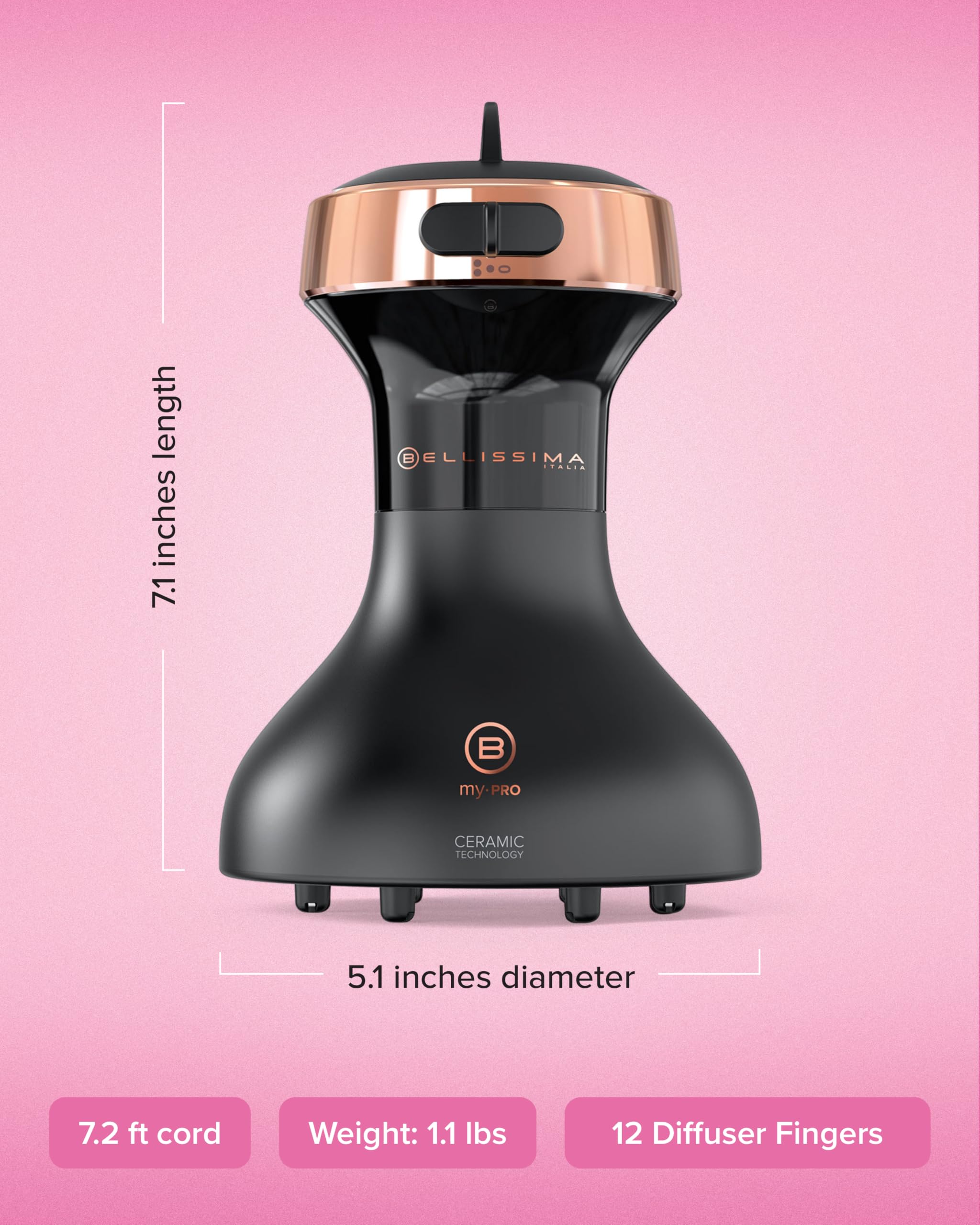 Bellissima Diffon lightweight ergonomic handle for comfortable styling sessions.