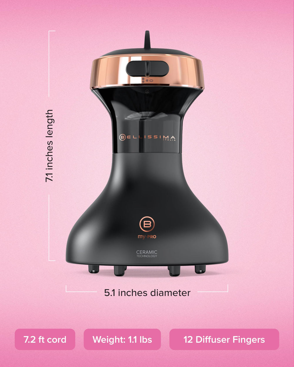 Bellissima Diffon lightweight ergonomic handle for comfortable styling sessions.