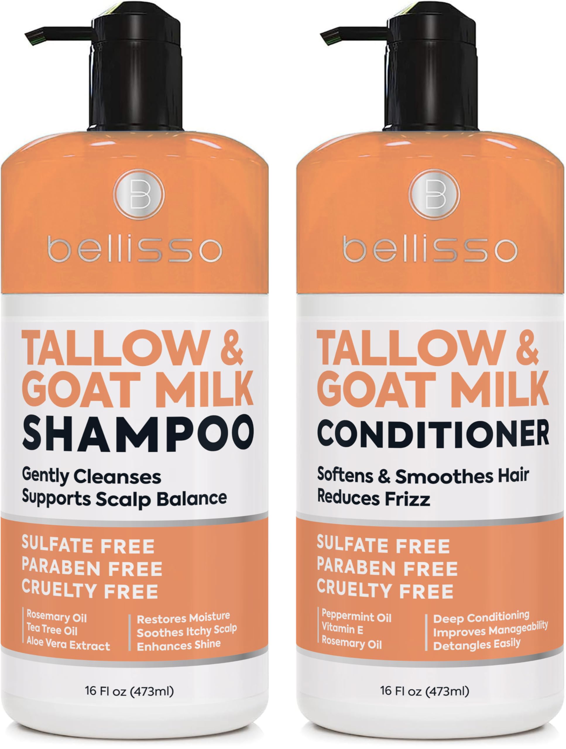 Bellisso beef-tallow shampoo bottle shows rich hydration for dry scalp care.