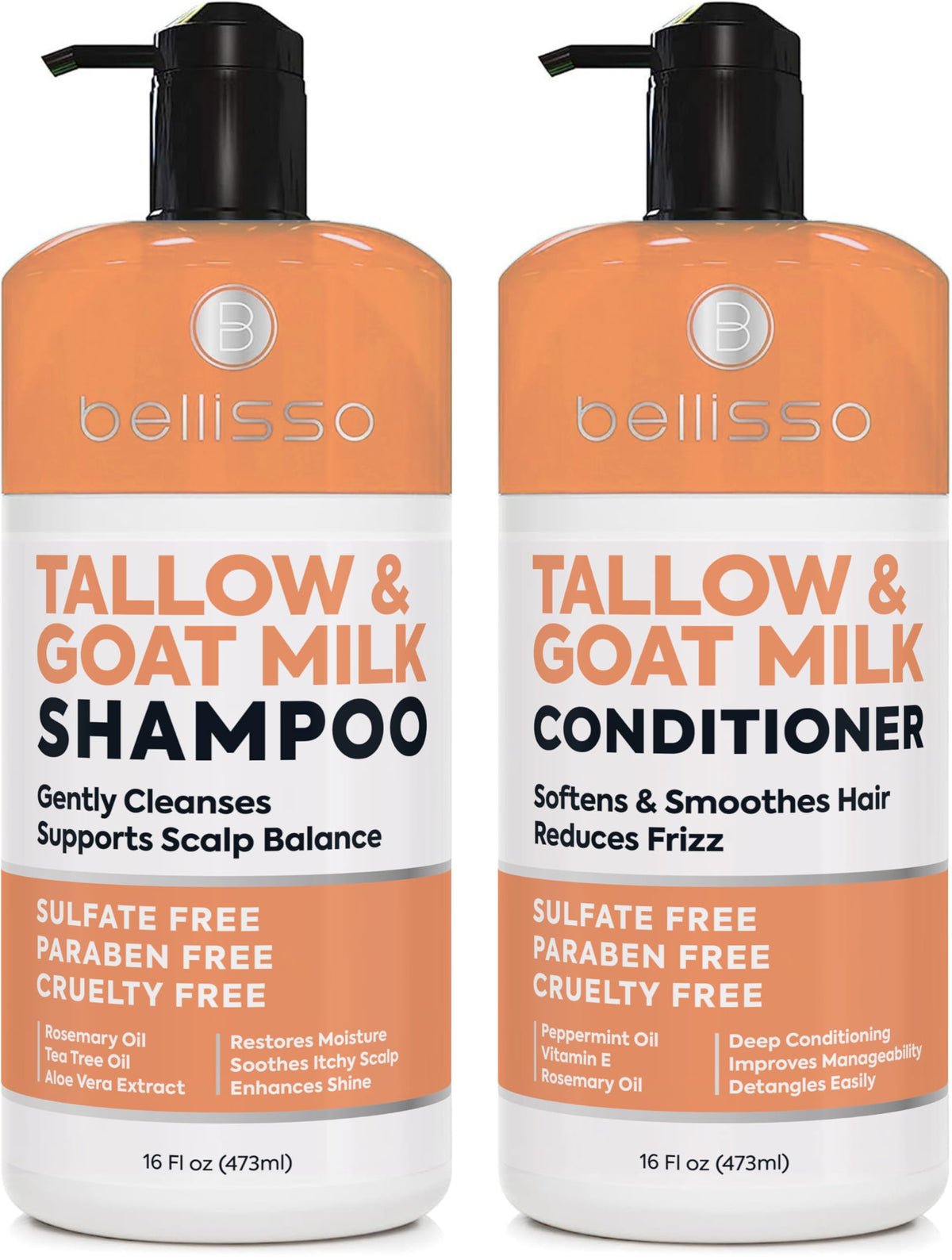 Bellisso beef-tallow shampoo bottle shows rich hydration for dry scalp care.