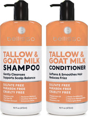 Bellisso beef-tallow shampoo bottle shows rich hydration for dry scalp care.