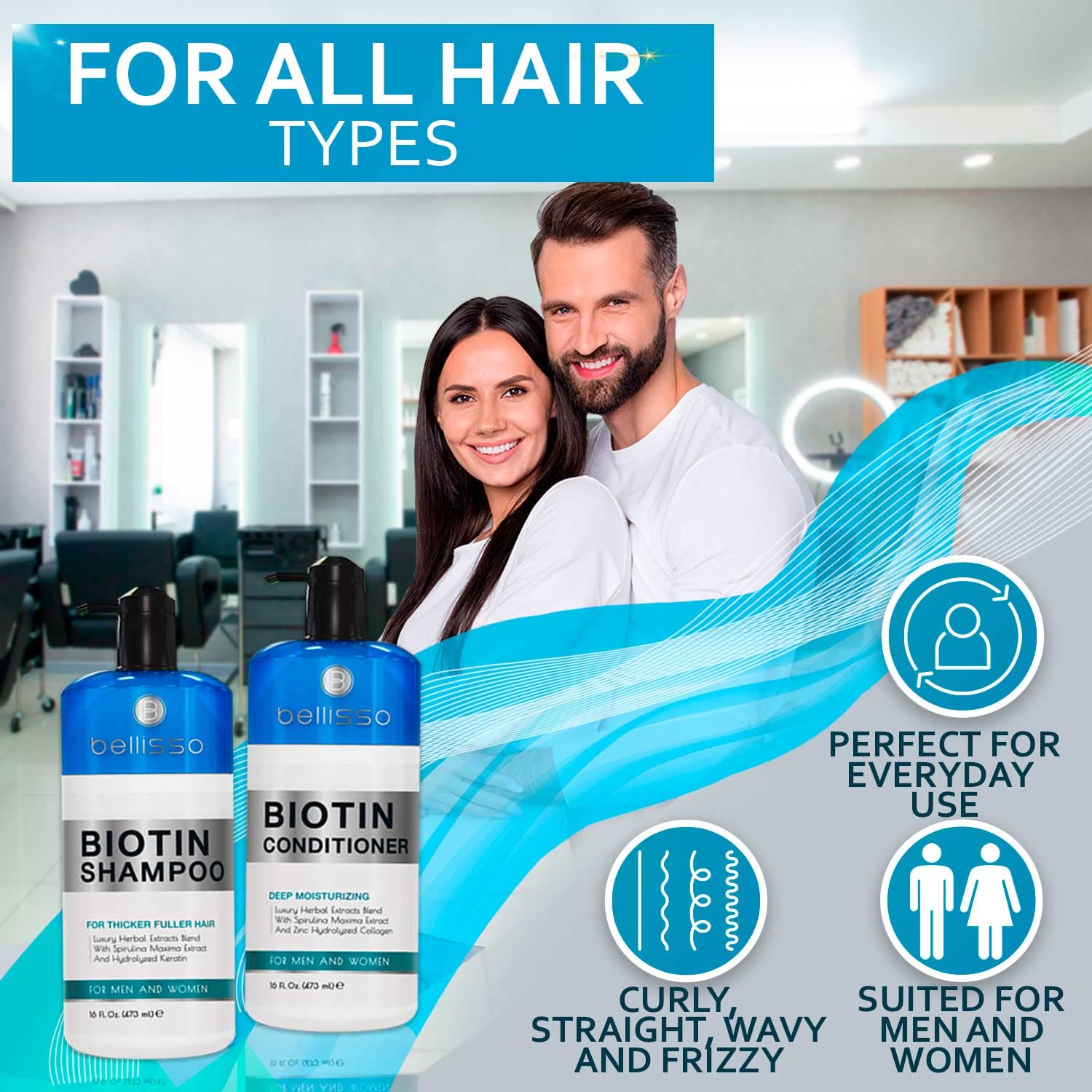 Bellisso biotin conditioner application in hand showing detangling slip and shine.