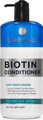 Bellisso Biotin Conditioner bottle with pump for easy application.