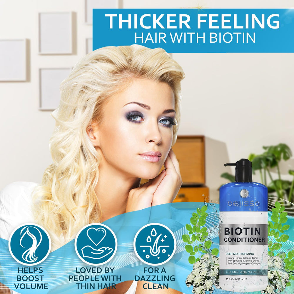 Bellisso Biotin Conditioner label highlights sulfate-free formula.
