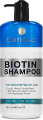 Bellisso Biotin Shampoo bottle front showing volumizing formula for thicker-looking hair