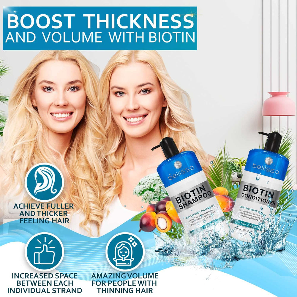 Bellisso biotin shampoo label close up showing sulfate free cleansing promise.