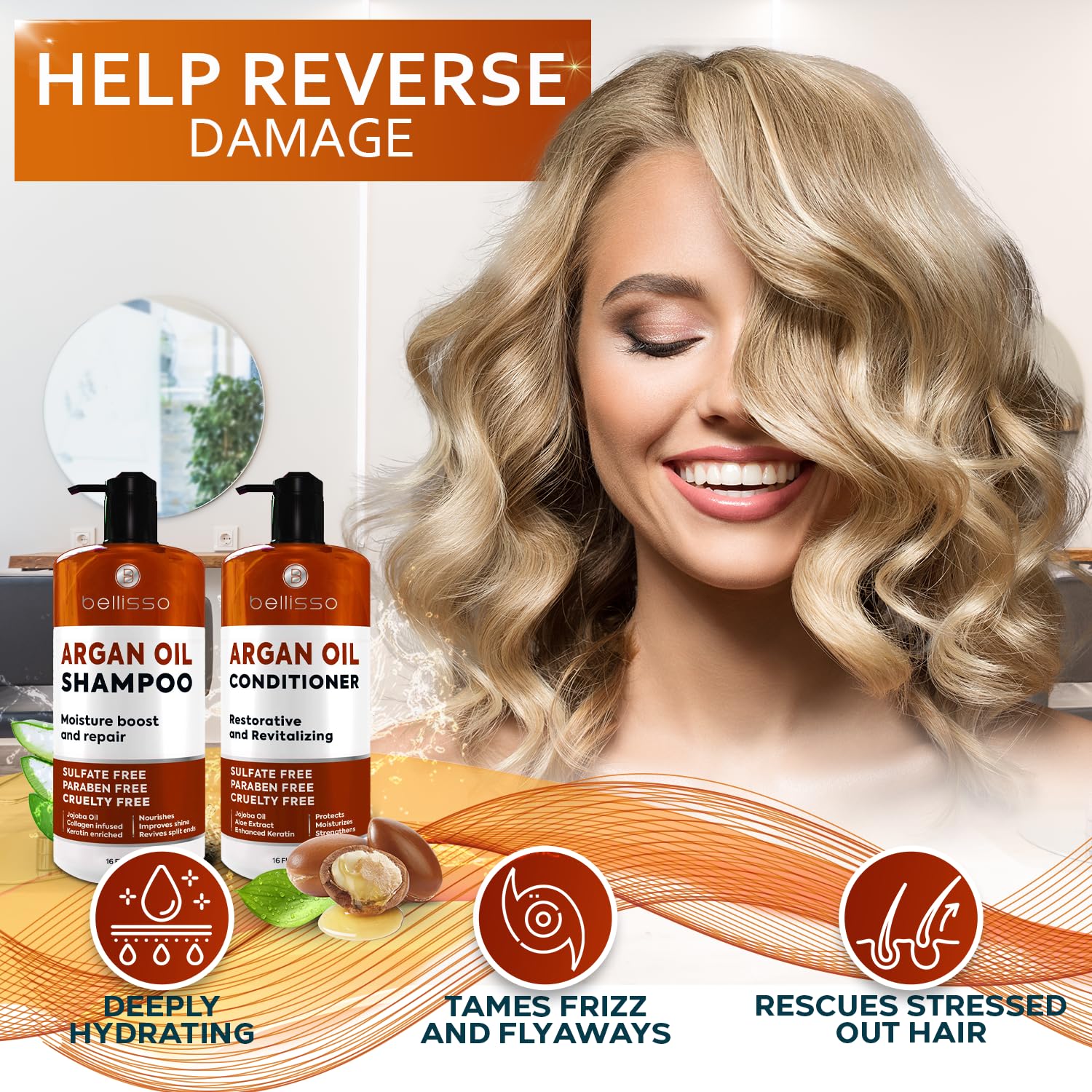 Bellisso cabello ondulado ofrece hidratación y definición sin peso.