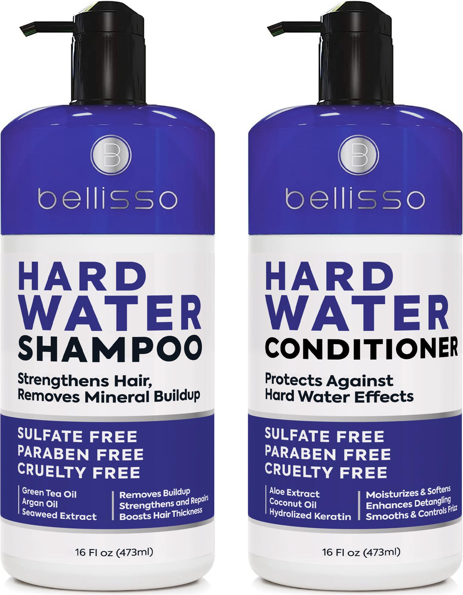 Bellisso champú agua dura vertido, limpia minerales para cabello más limpio
