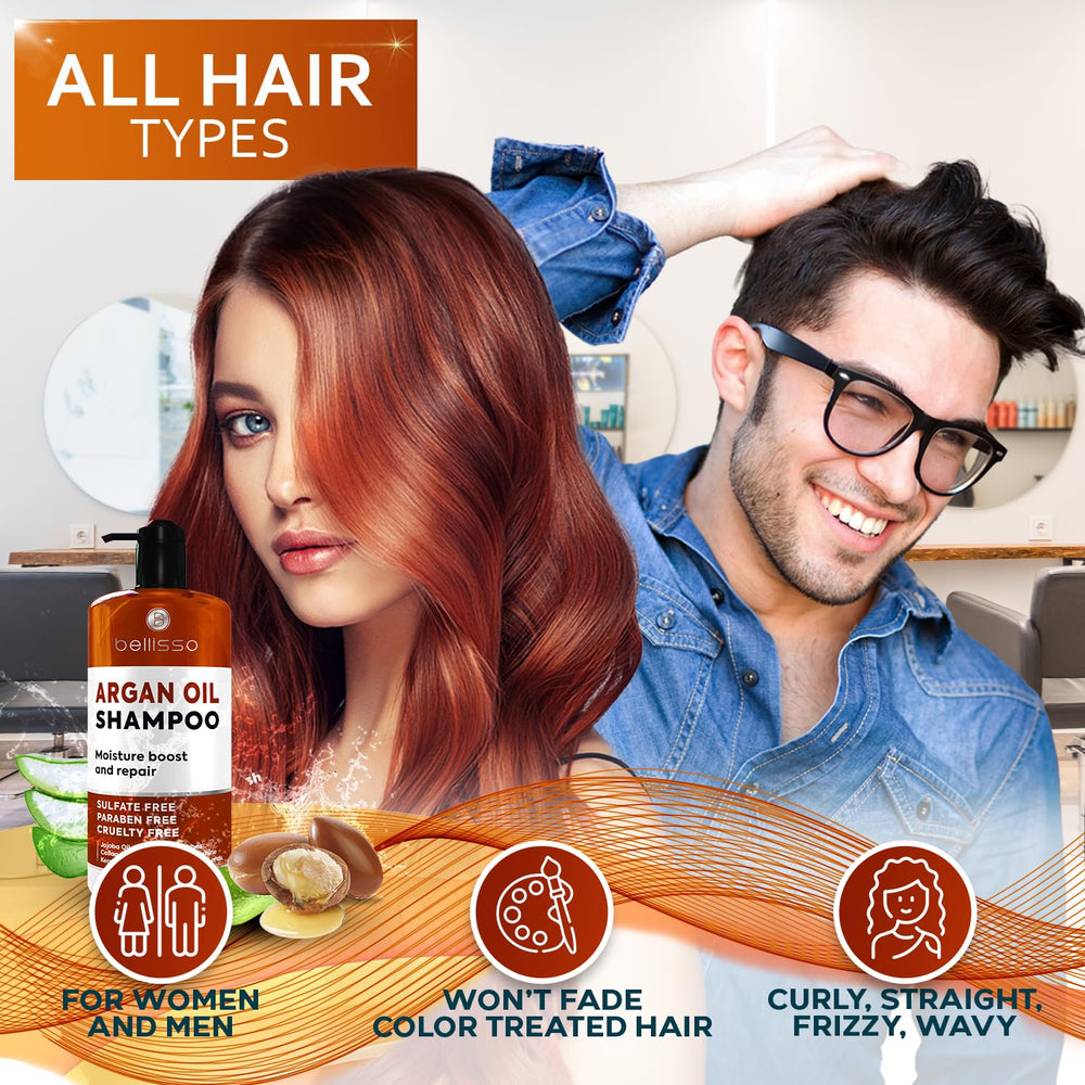 Bellisso Champú Argán: protección de color para cabello teñido durante el lavado.