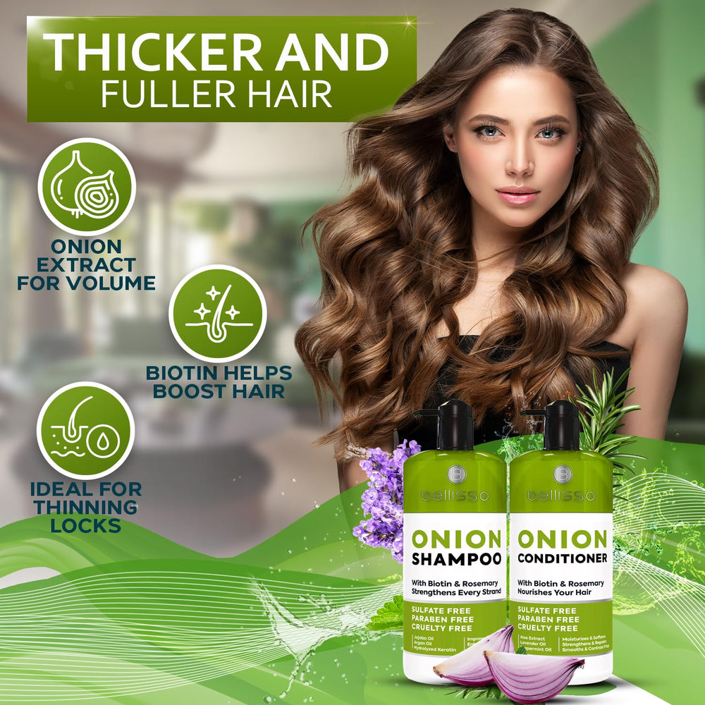 Bellisso Onion Conditioner bottle with rosemary for hydrated, healthy feel