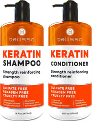 Bellisso Keratina Champú en botella, cabello más fuerte y manejable.