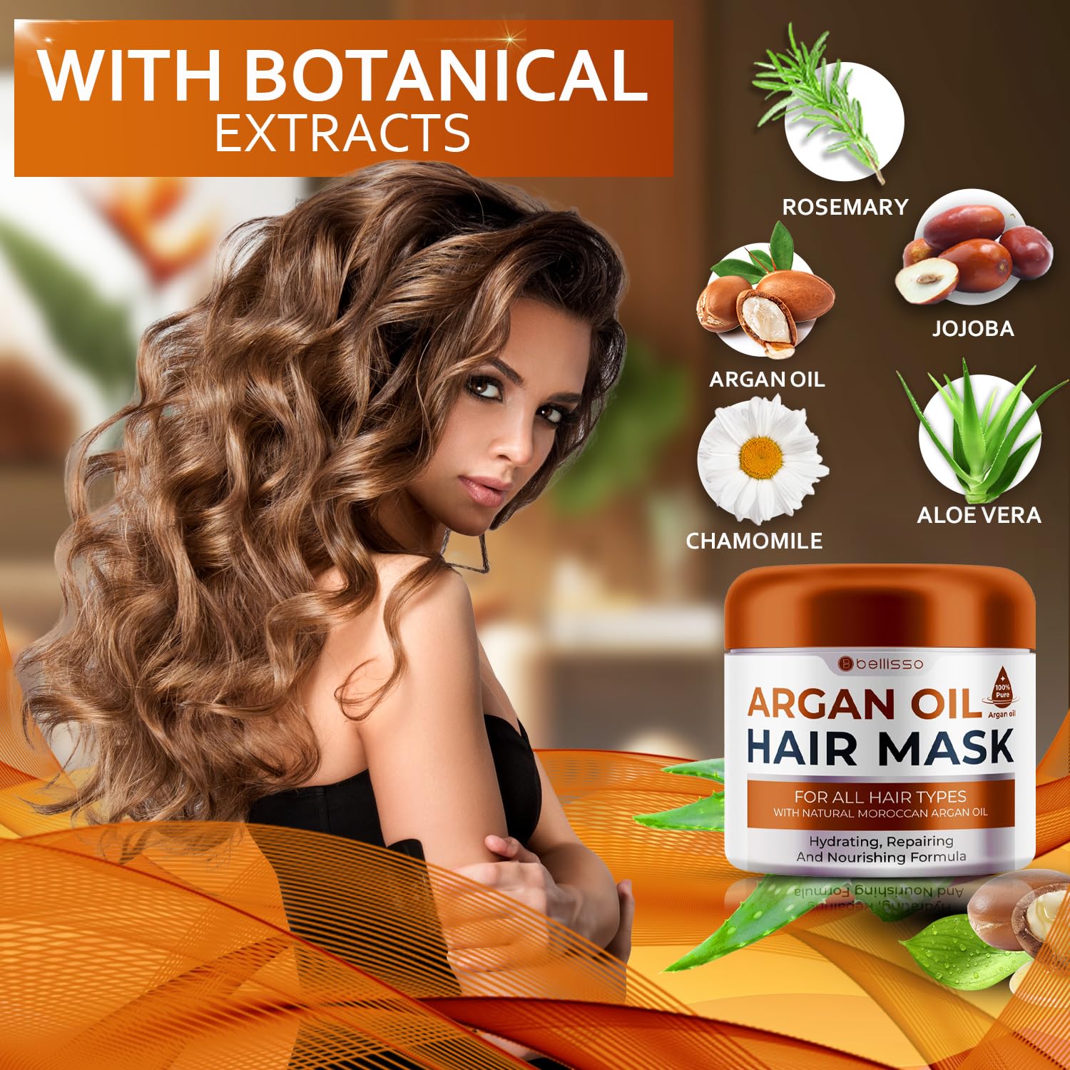 Bellisso mascarilla argan marroqui, aplicación manual para cabello dañado y resecado