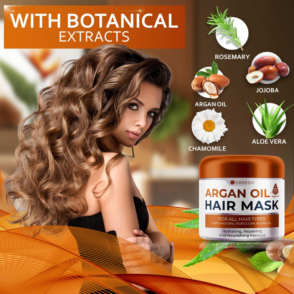 Bellisso mascarilla argan marroqui, aplicación manual para cabello dañado y resecado