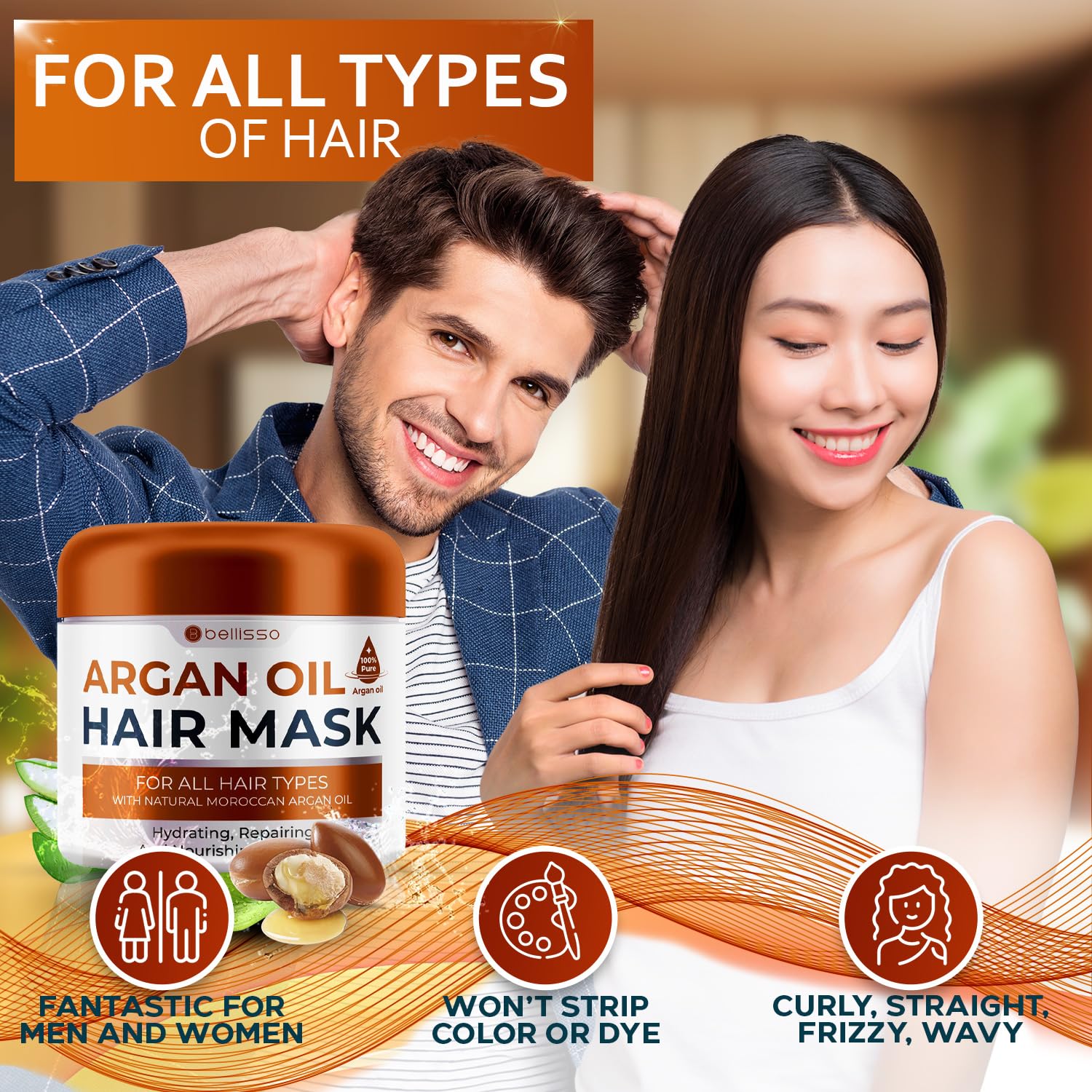 Bellisso mascarilla argan marroqui, cabello rizado protegido y menos frizz gracias a la mascarilla