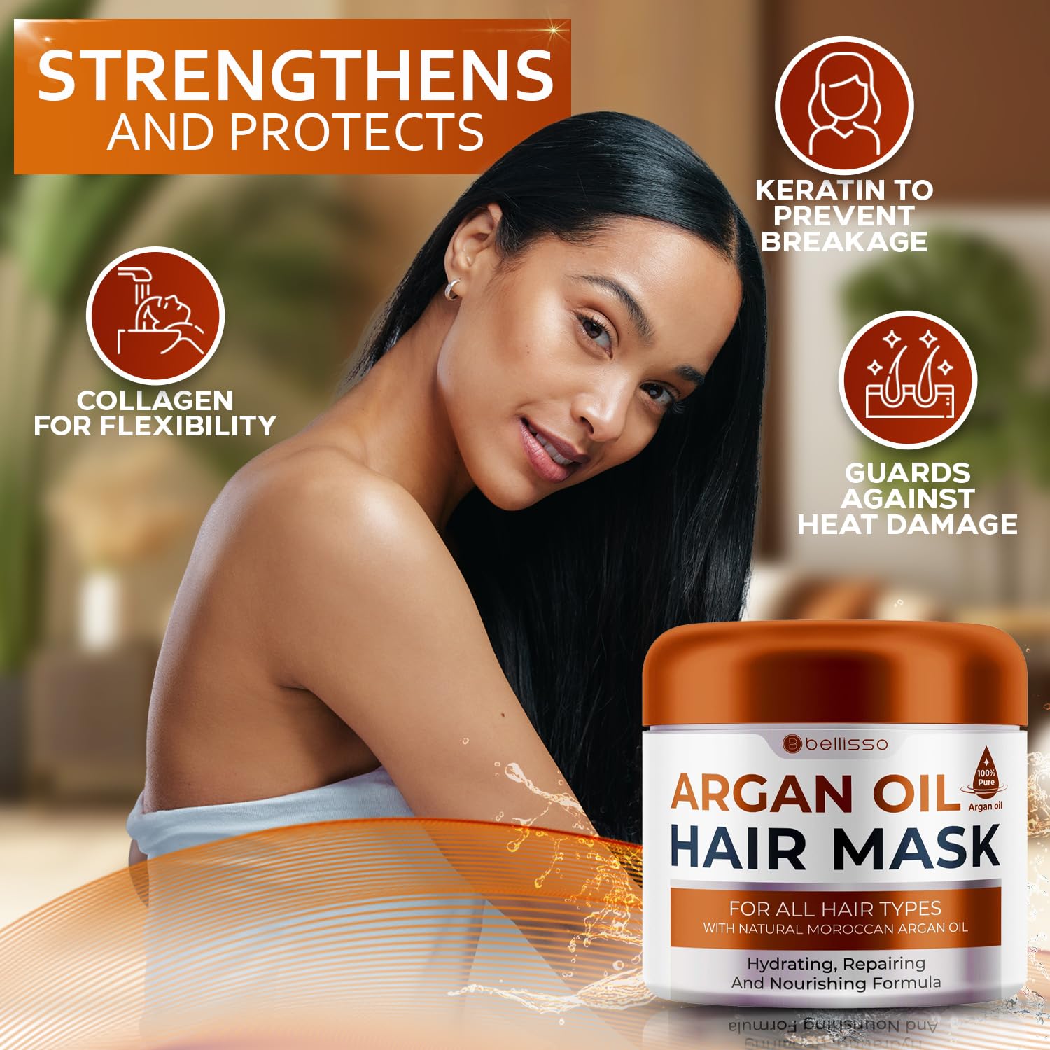 Bellisso mascarilla argan marroqui, ingredientes premium para hidratación y brillo