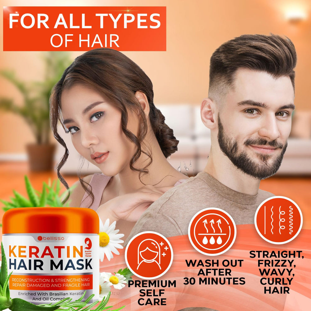 Bellisso mascarilla keratina con argán: brillo suave e hidratación duradera
