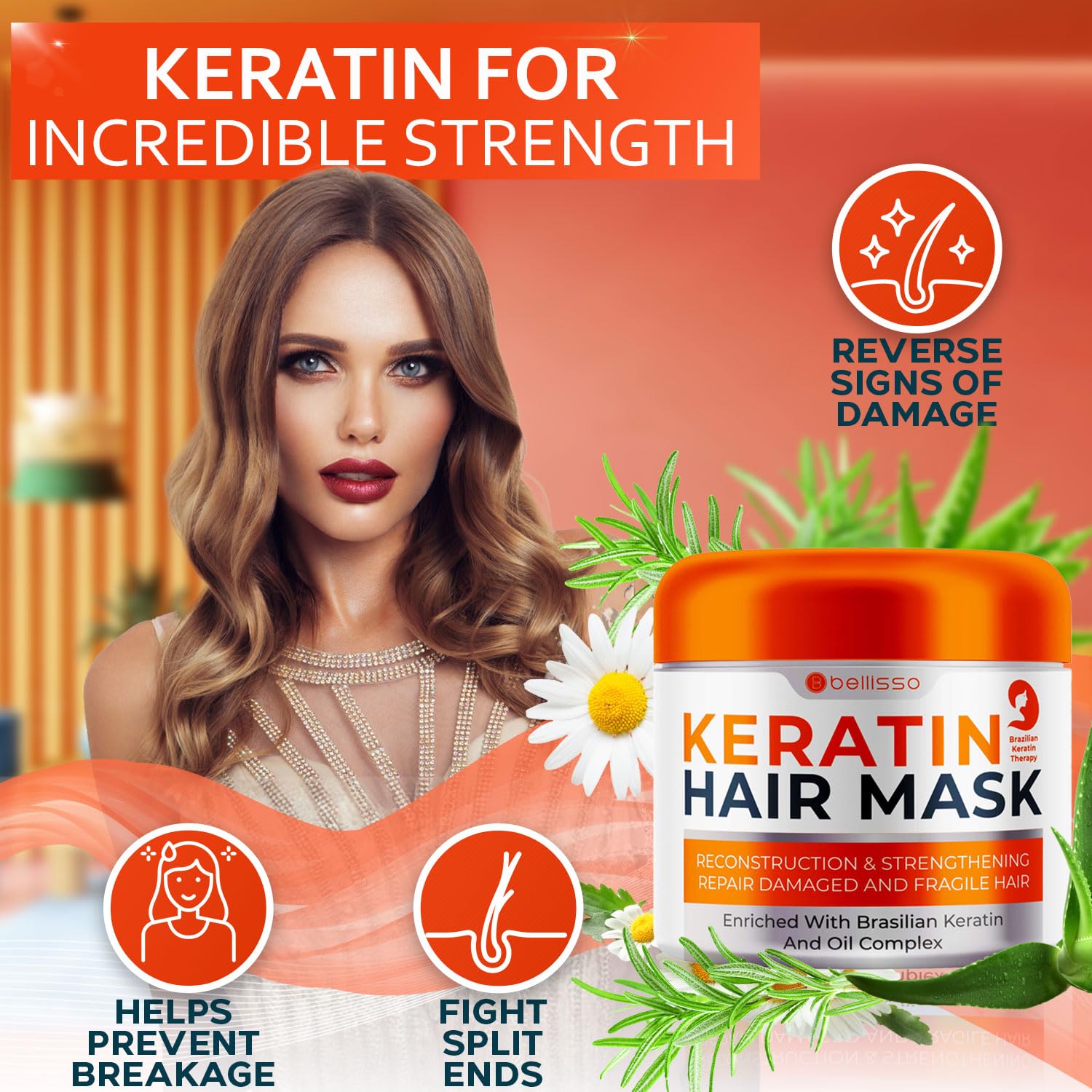 Bellisso mascarilla keratina para cabello seco: hidratación profunda sin peso