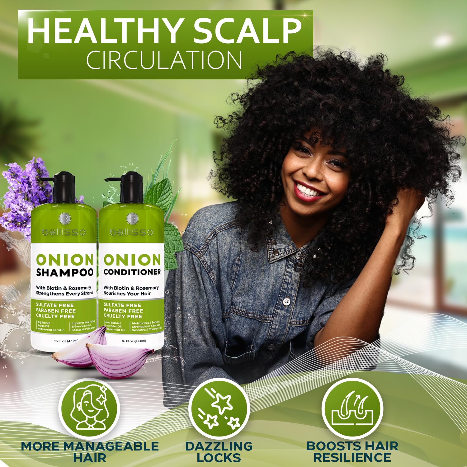 Bellisso Onion and rosemary routine shot for healthier hair care