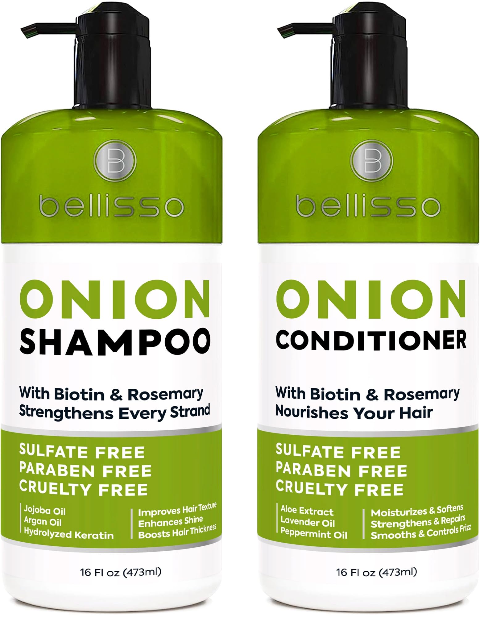 Bellisso Onion Shampoo bottle with rosemary and biotin for fuller-looking hair