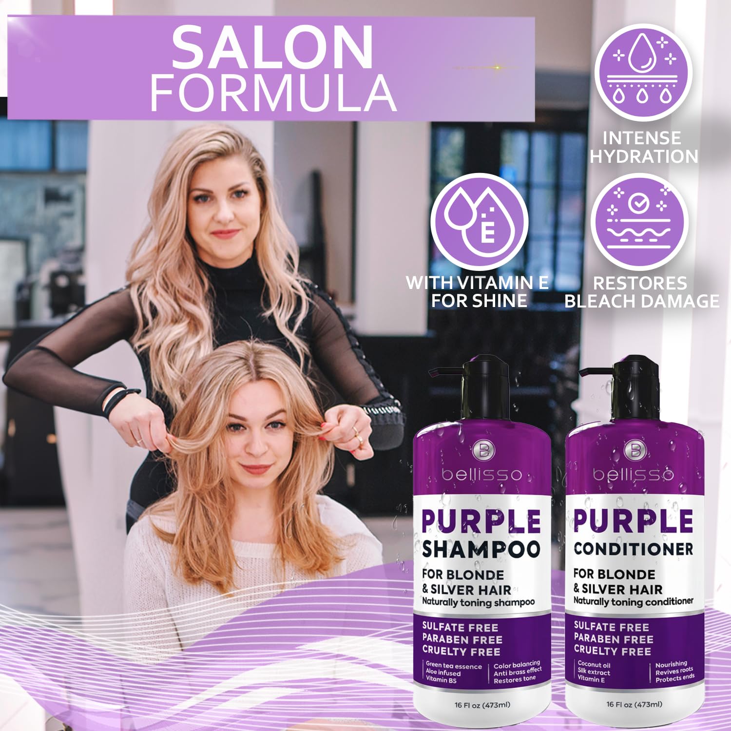 Bellisso professional packaging emphasizing salon-grade blonde toning results