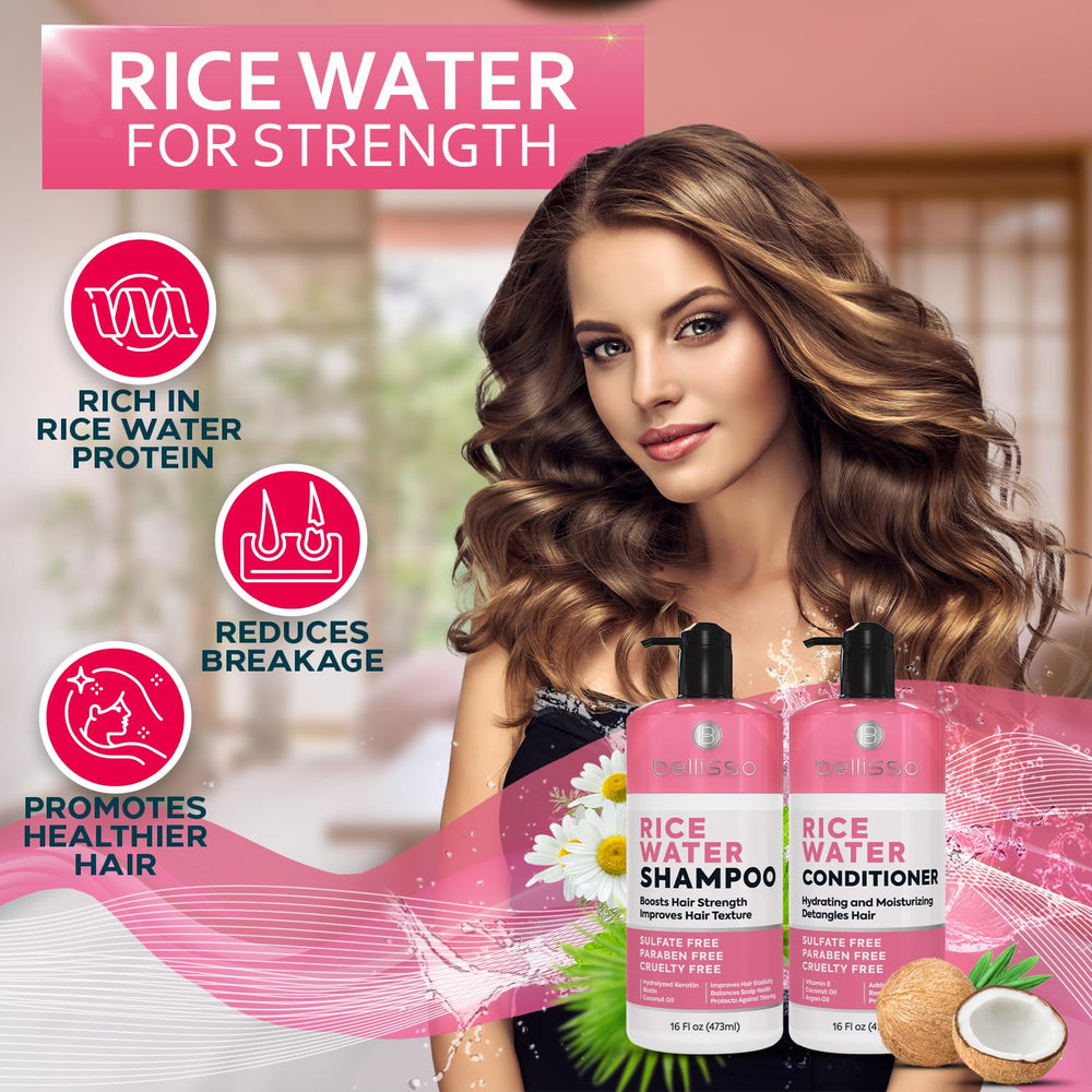 Bellisso Rice Water Conditioner tube with nourishing formula for fuller-looking strands.