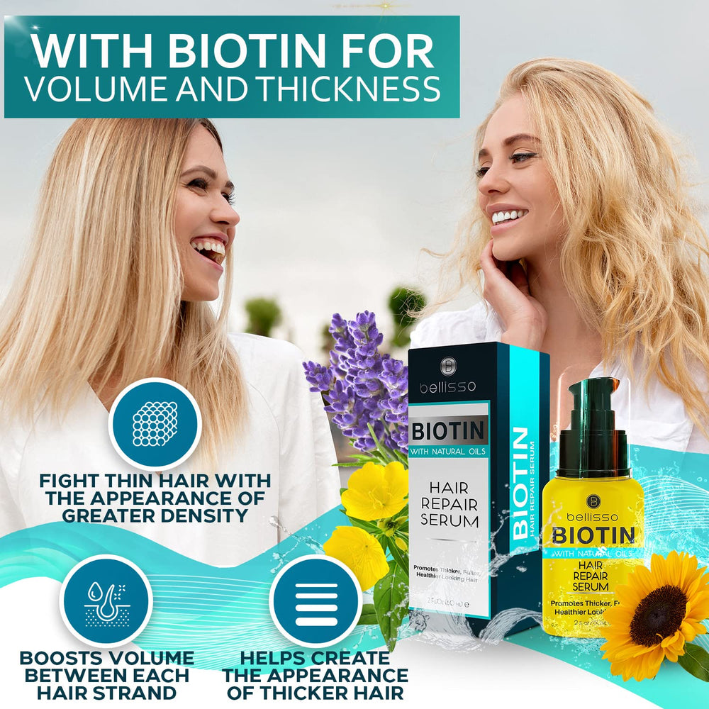 Bellisso suero biotina - aplicación en mano para cuidado diario del cabello.