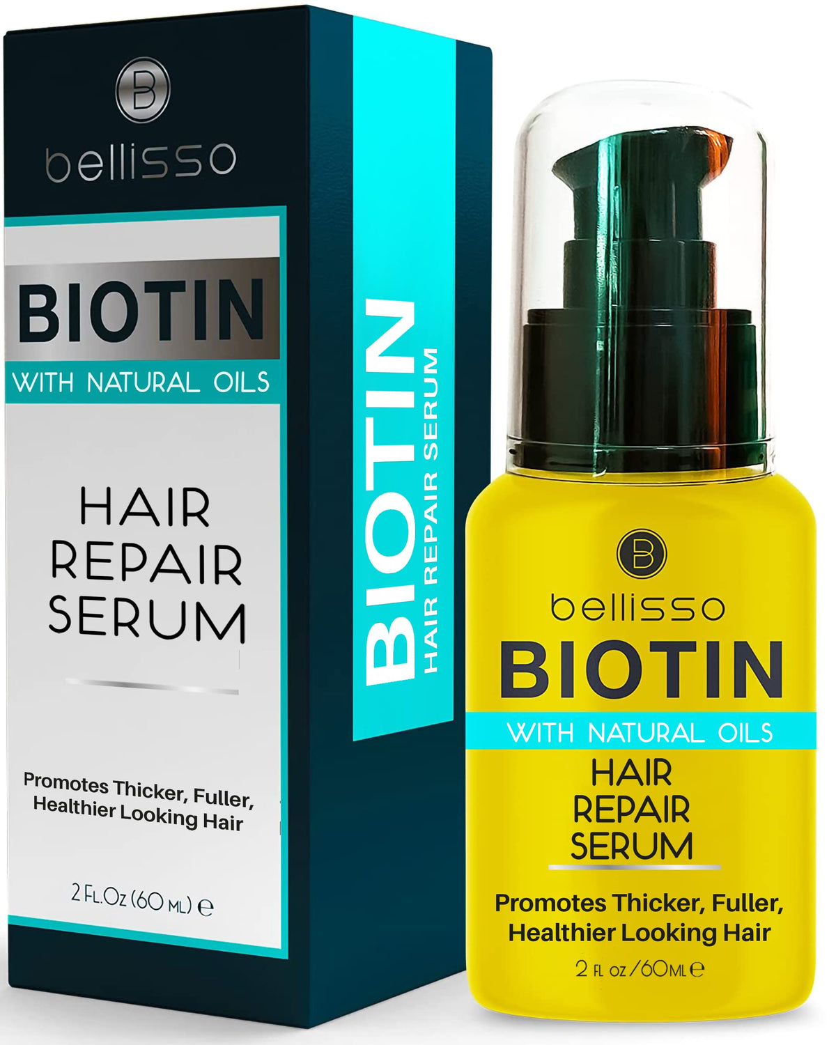 Bellisso suero biotina - botella de lujo para cabello con volumen.