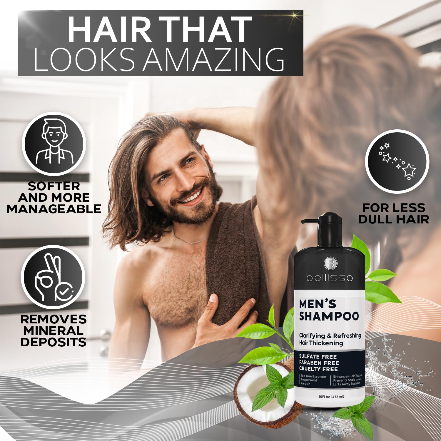 Bellisso shampoo hombre: limpieza profunda que ayuda a controlar la acumulación de grasa.