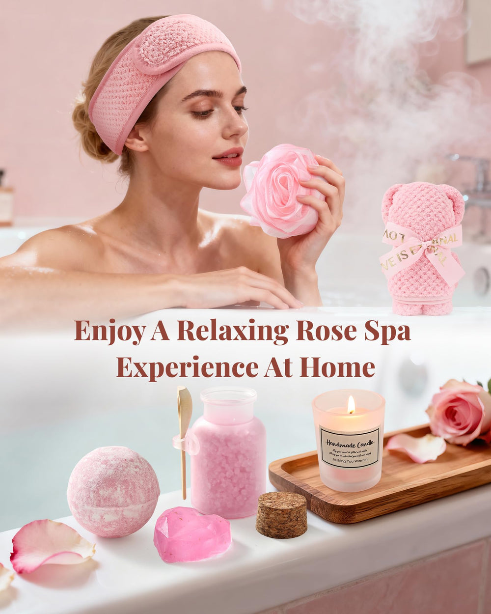 Belloxis vela y bombas para baño con aroma a rosa