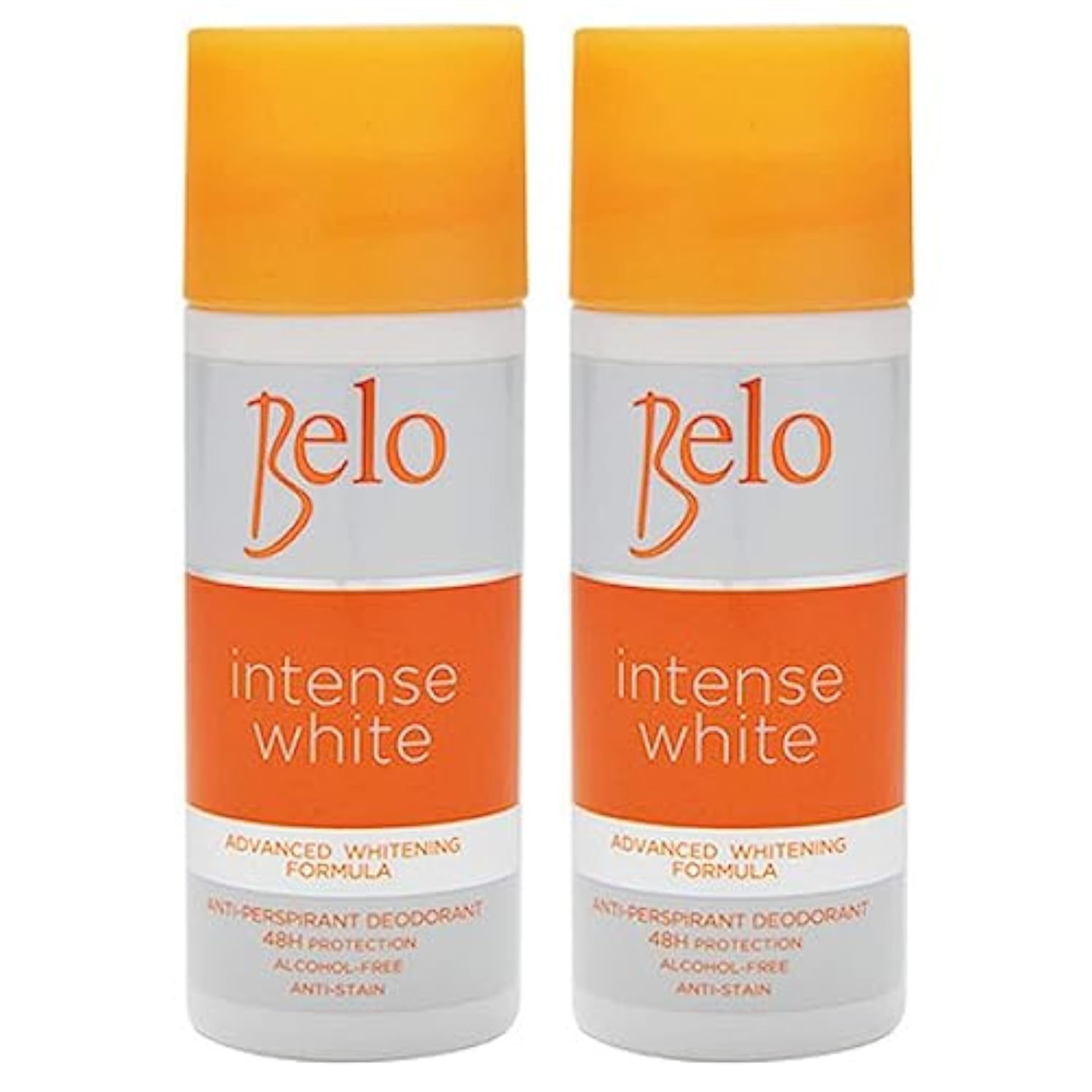 Desodorante Belo Essentials Intenso Blanco, protección 48 horas y piel suave.