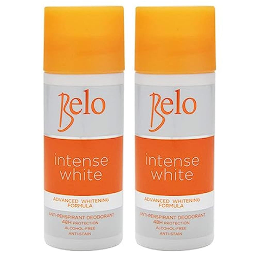 Desodorante Belo Essentials Intenso Blanco, protección 48 horas y piel suave.