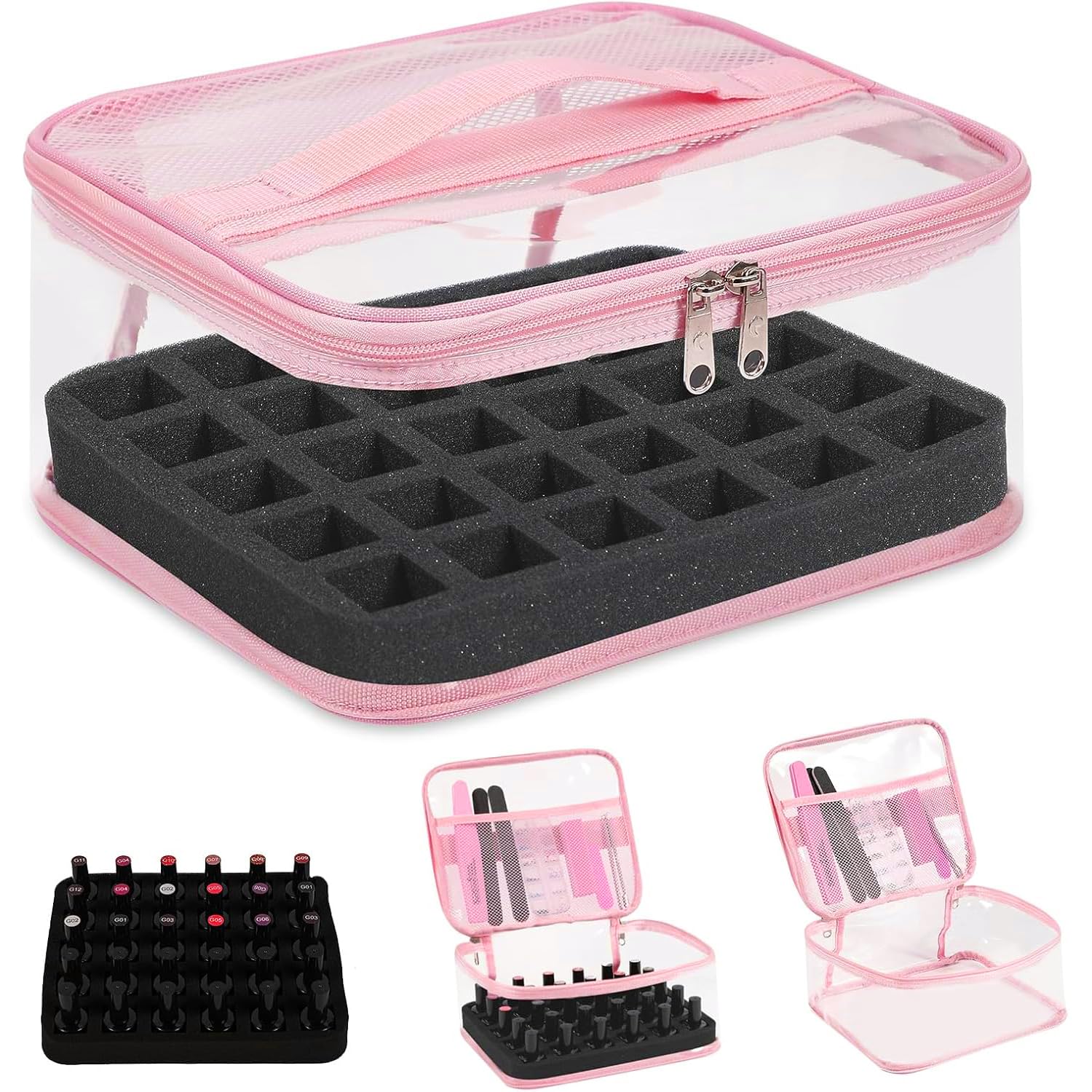 Beloving clear nail polish organizer holds up to 30 bottles at a glance.