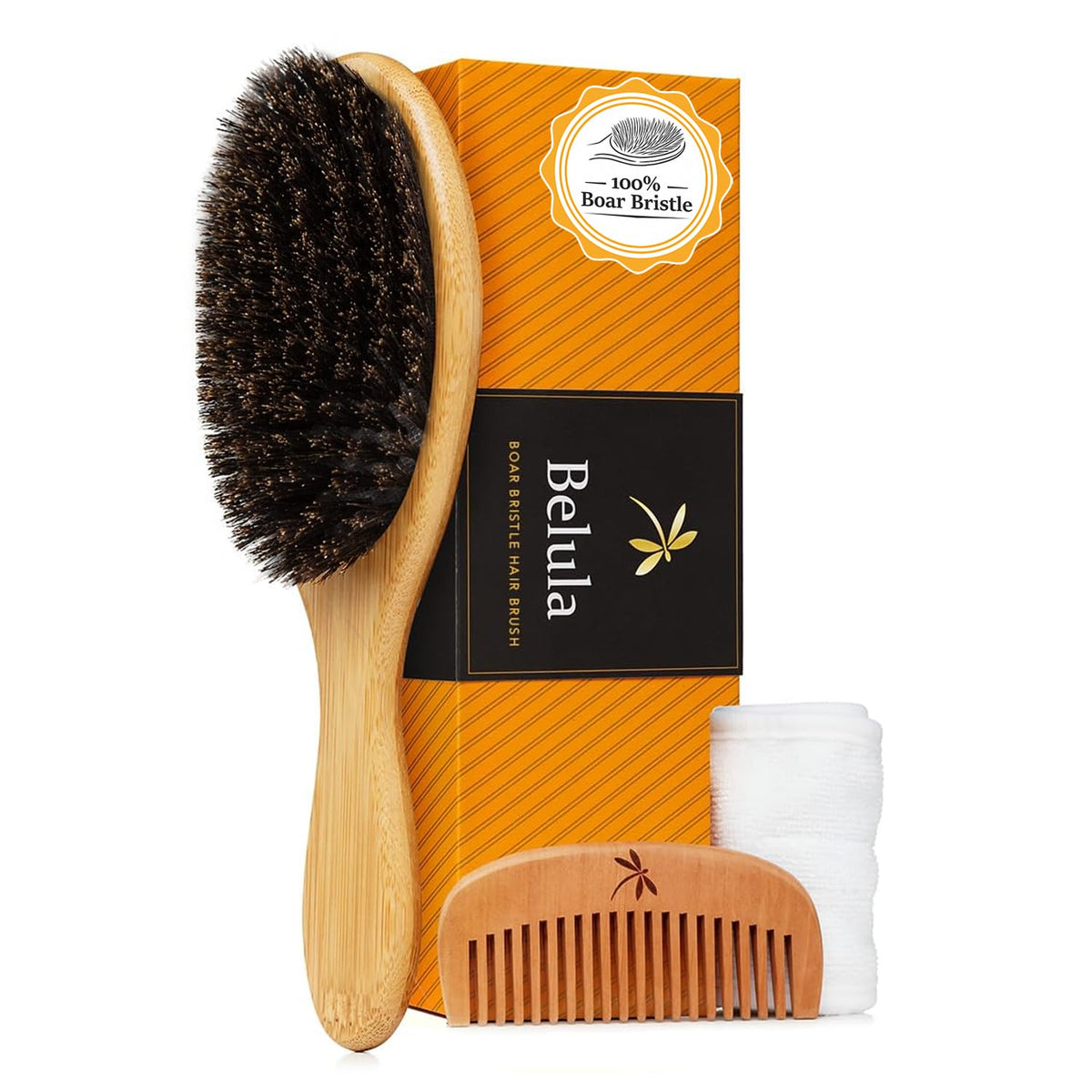Belula boar bristle brush medium side view for gentle shine enhancement
