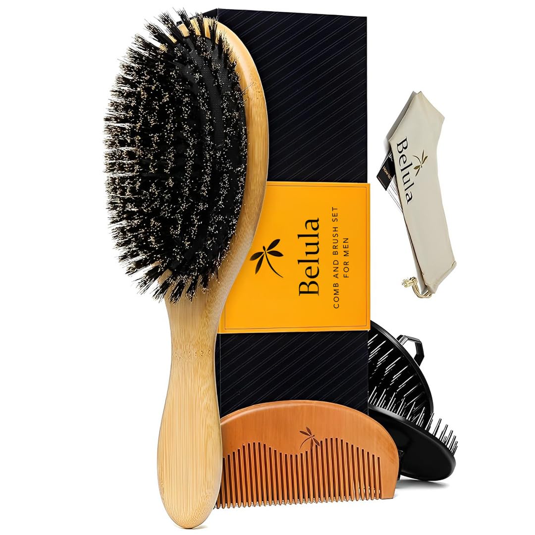 Belula boar bristle hair brush main image demonstrates premium grooming for even sebum distribution.