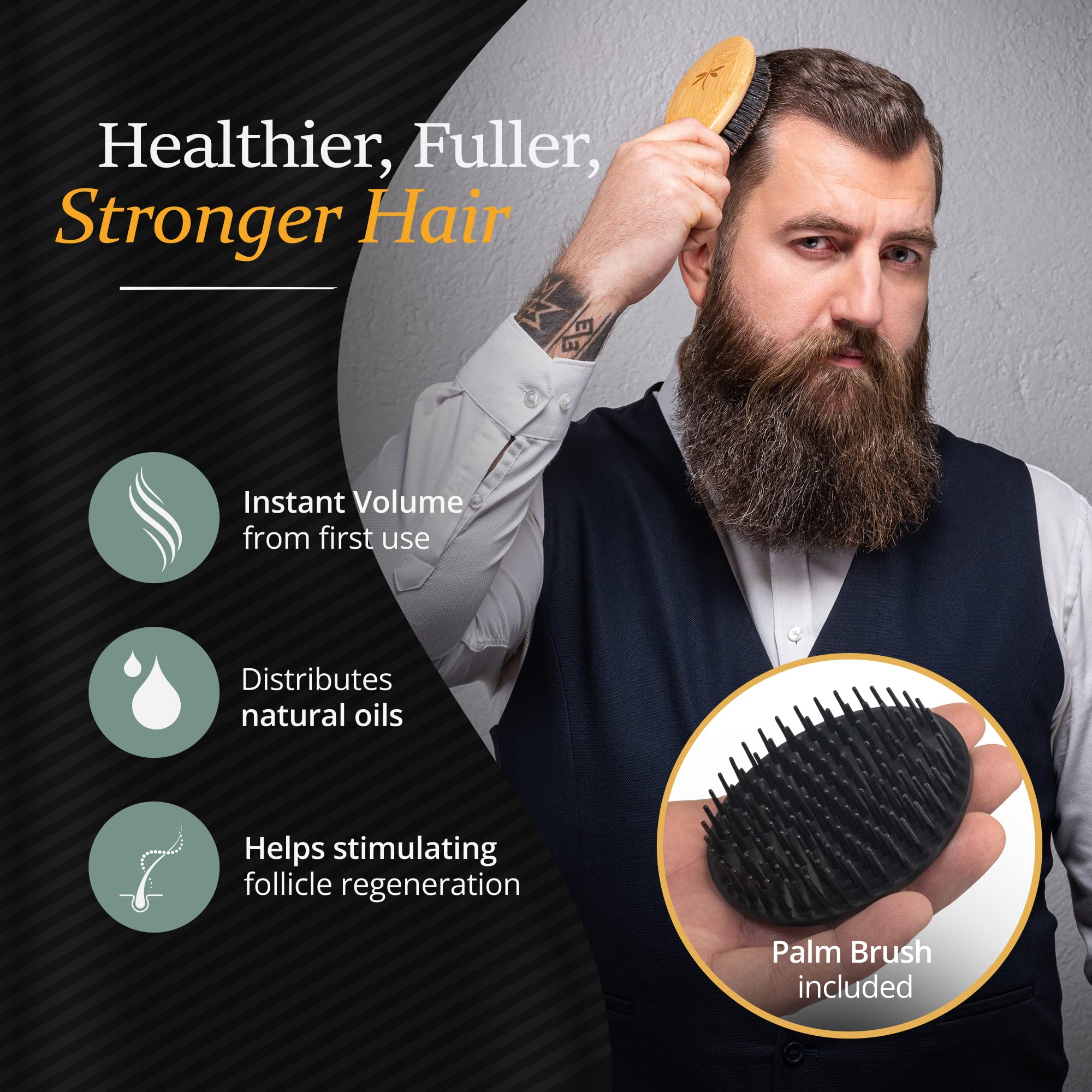 Belula palm brush beard massage demonstrates scalp contact and even shampoo distribution.