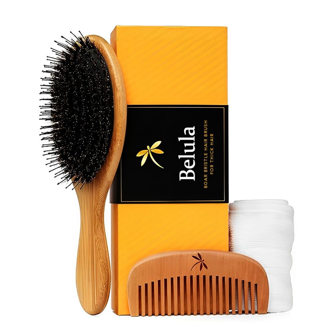 Belula premium boar bristle brush long hair shows detangling and shine for thick hair
