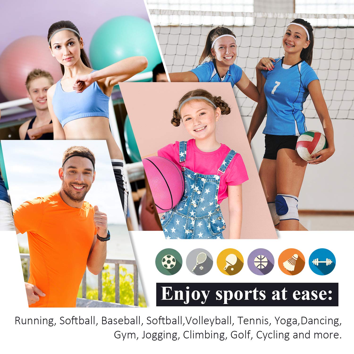 Bememo elastic sport headbands in gray stretch easily for secure active use.