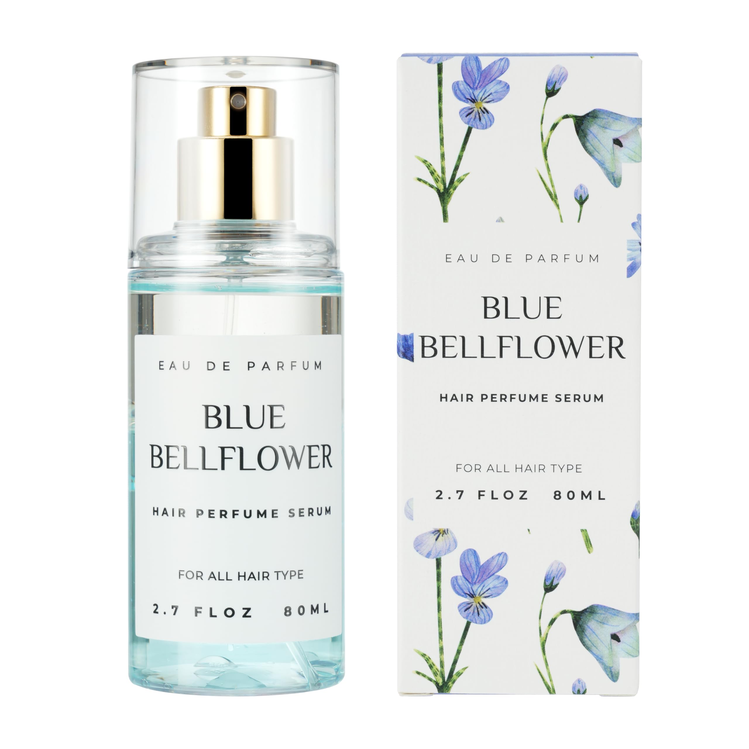 Benatu hair perfume blue bellflower bottle for all-day fragrance.