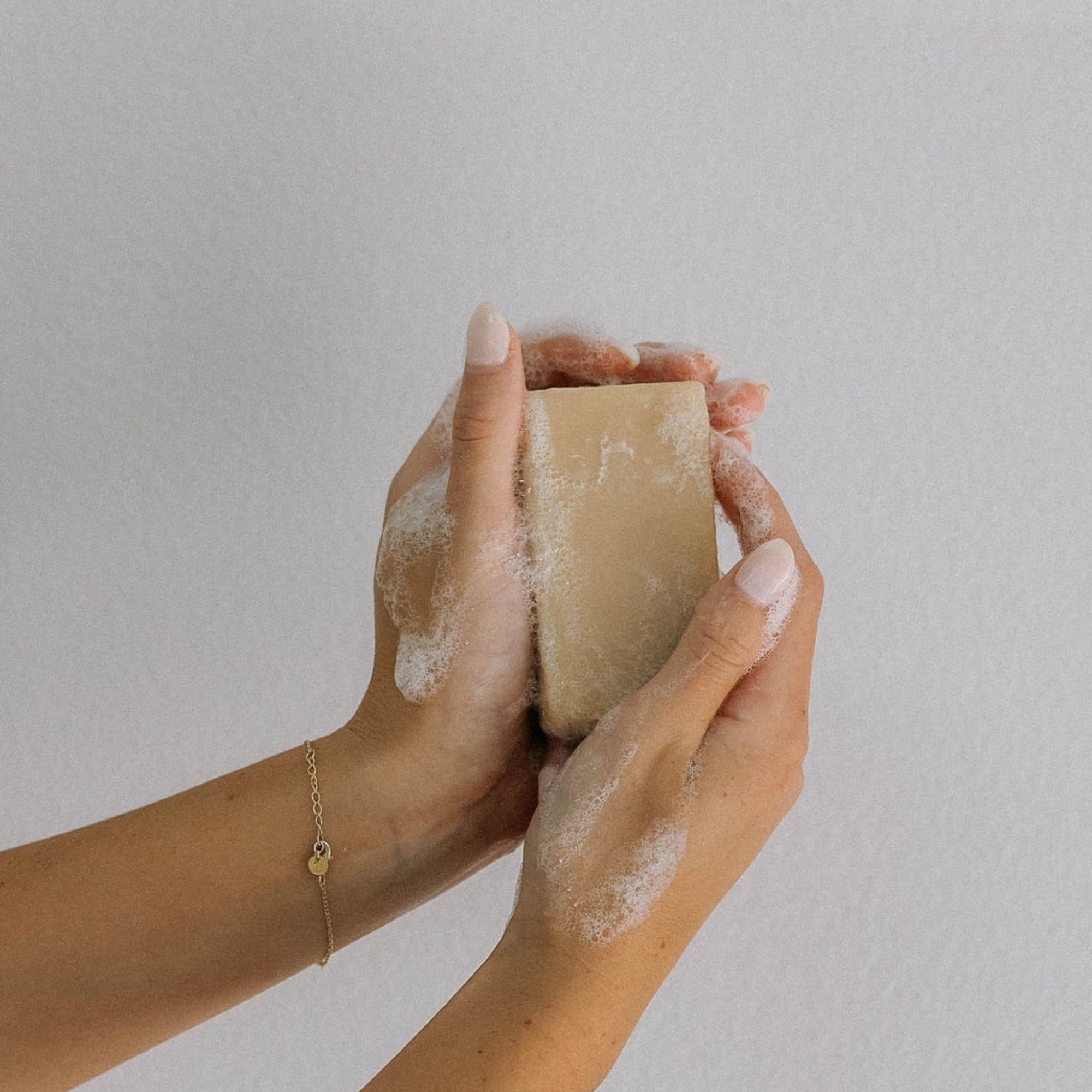 Bend Soap Co. shower-ready goat milk soap enhances hydrating cleanse.
