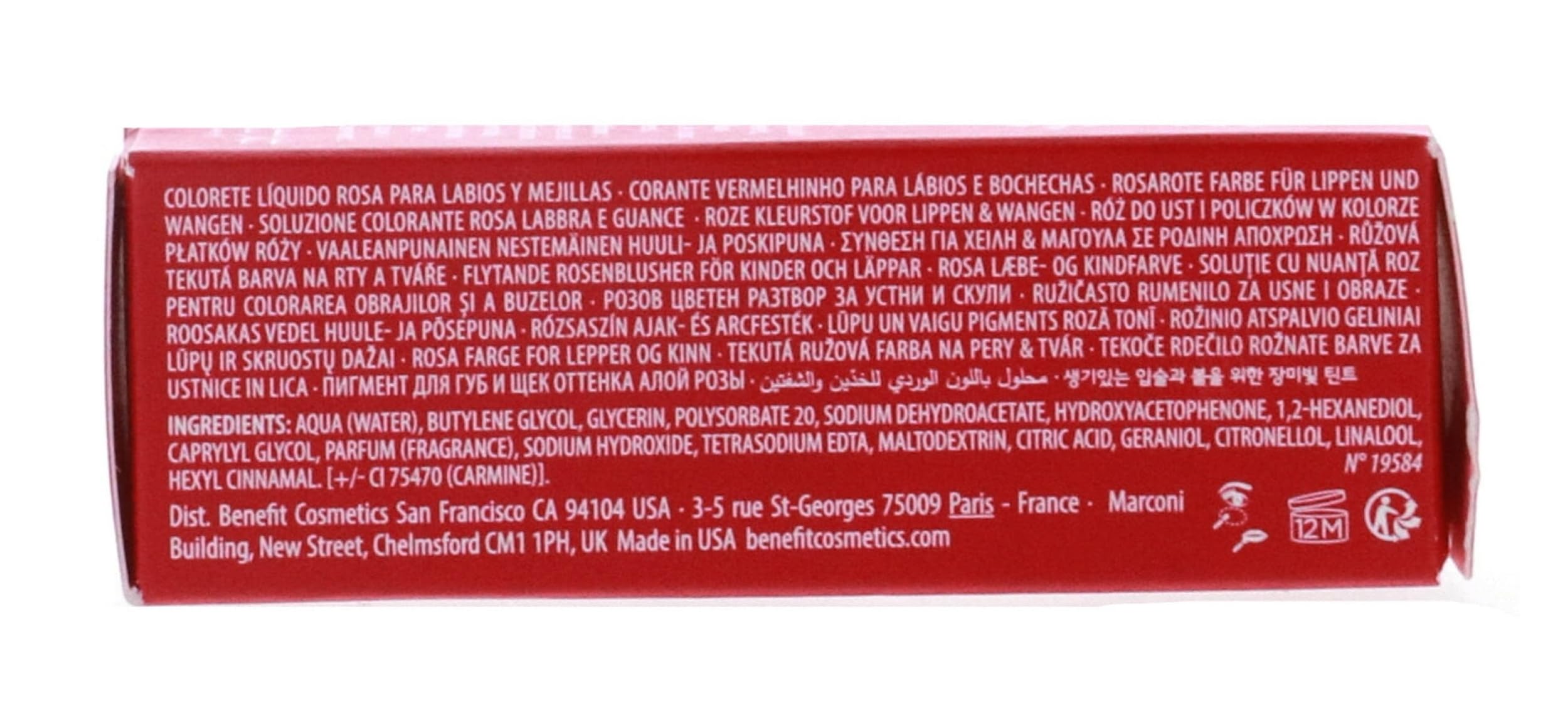 Benefit Bene Tint compact packaging showing travel-friendly dimensions.