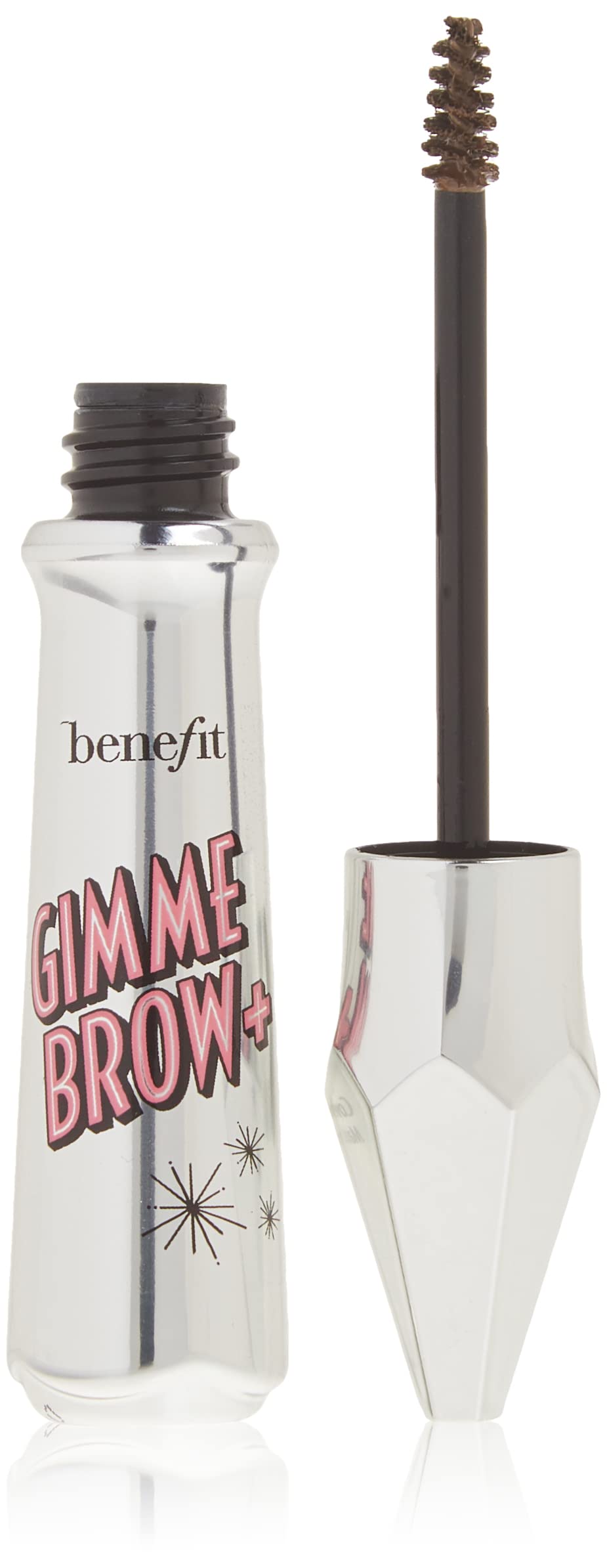 Benefit Gimme Brow Volumizing Fiber Gel tube close-up shows rich color for natural fullness