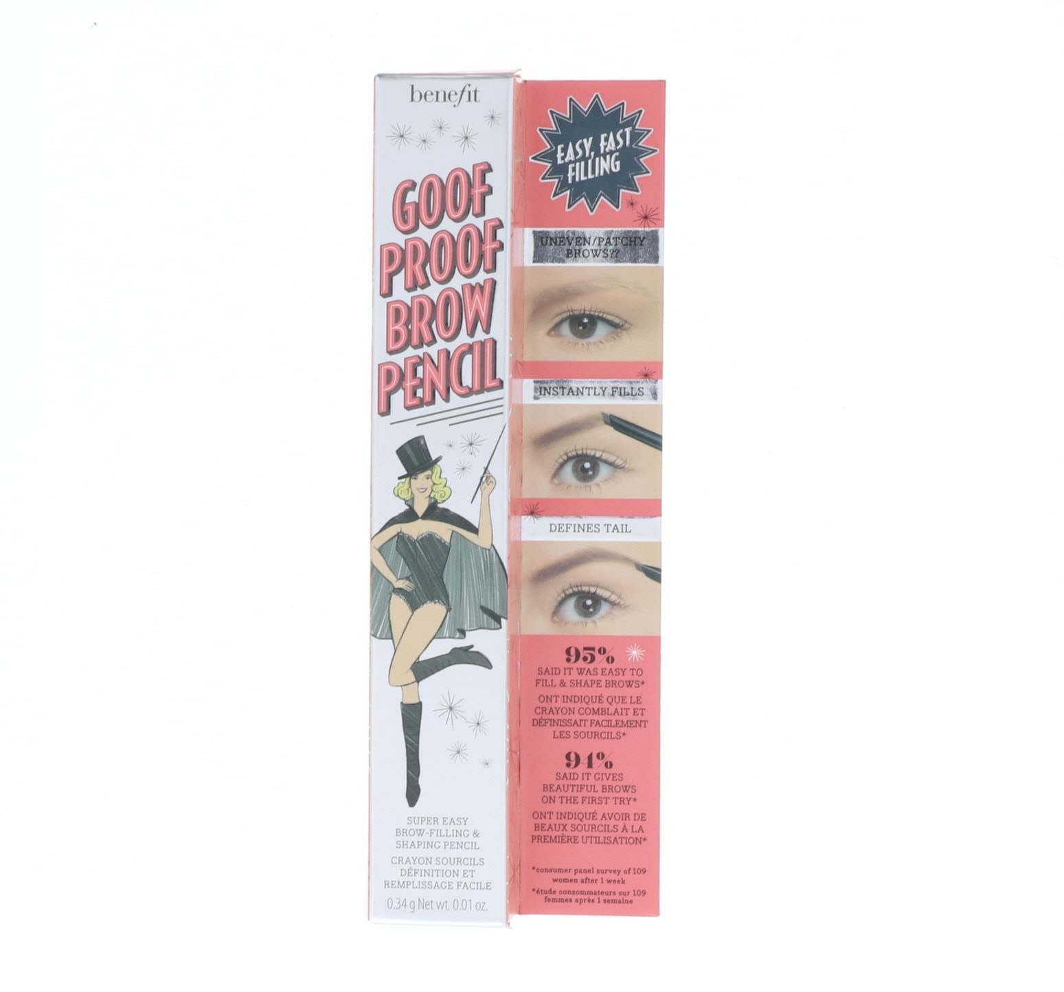 Benefit Goof Proof Brow Pencil includes a spoolie end for blending and grooming.