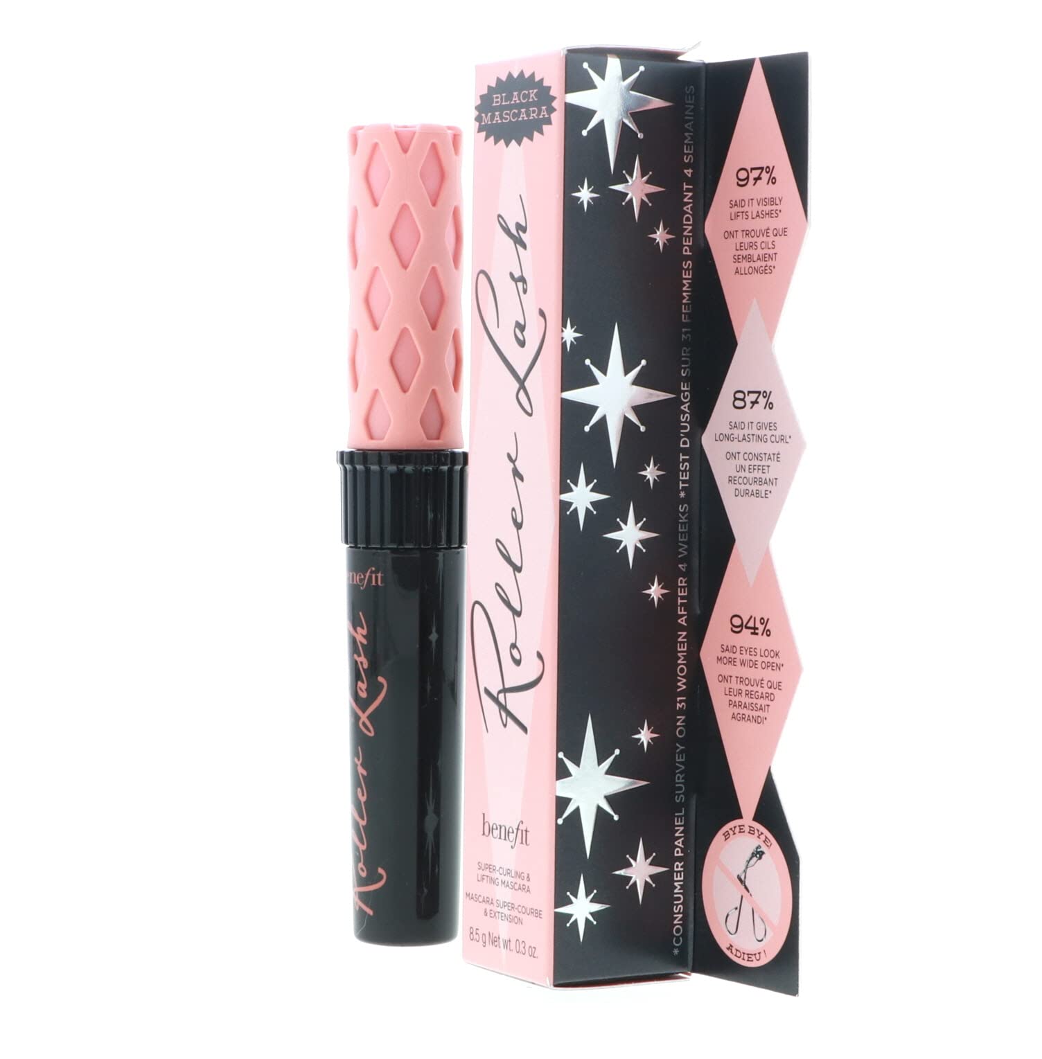 Benefit Roller Lash before and after closeup showing lift